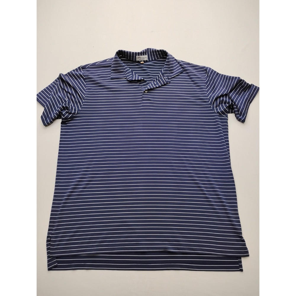 Peter Millar Summer Comfort Men's XL Polo Shirt Navy Blue Gray Striped‎ Stretch